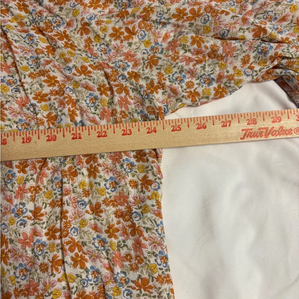 Cynthia Rowley Floral Boho Peasant Blouse Ruffle Neck Tie Front Size XL - Picture 4 of 8